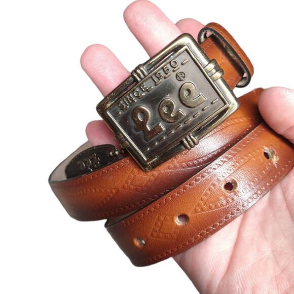 MCM Vintage Lee Jeans Tooled Leather Belt size Medium with Brass Buckle - Picture 1 of 4